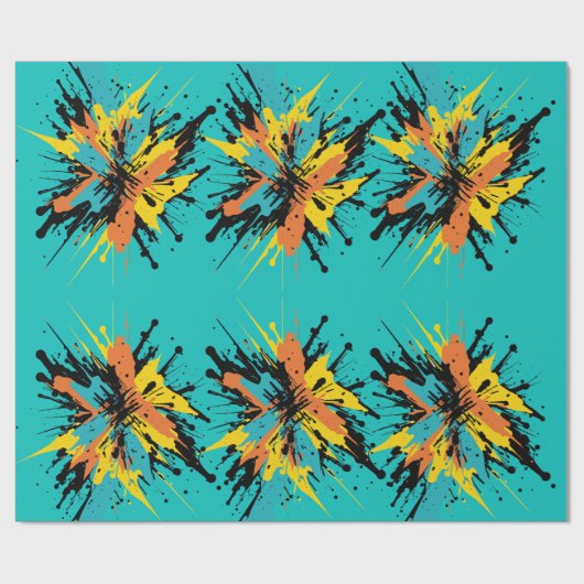 Cool Türkis Blauer Paintball Malerische Platte Geschenkpapier (Flach)