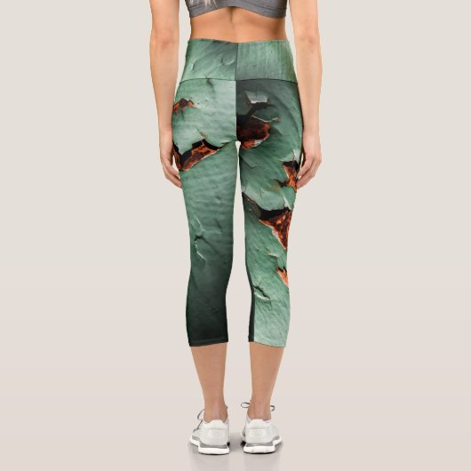 Cool türkisfarbenes Rostmetall Capri Leggings (Rückseite)