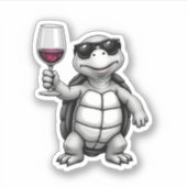 cool turtle drinking red wine art print_1 (1) aufkleber (Vorderseite)