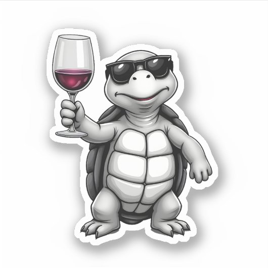 cool turtle drinking red wine art print_1 (1) aufkleber (Vorderseite)