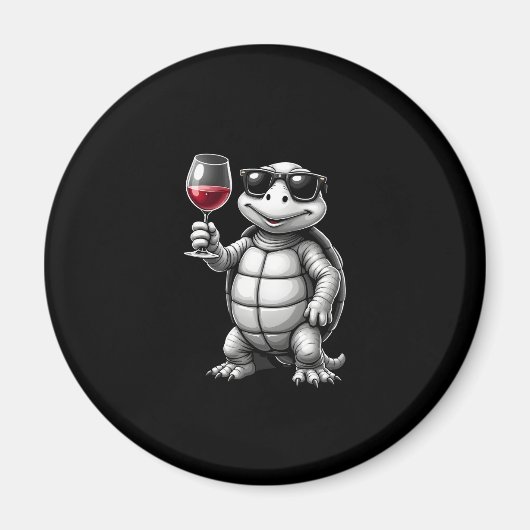 cool turtle drinking red wine art print_1 (1) magnet (Vorne)