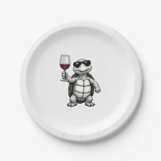 cool turtle drinking red wine art print_1 (1) pappteller (Vorderseite)