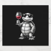 cool turtle drinking red wine art print_1 (1) schaumweinetikett (Einzelnes Label)