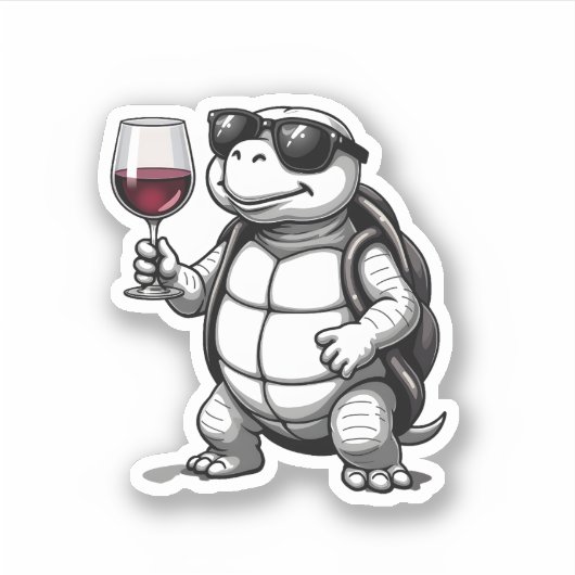 cool turtle drinking red wine art print_1 (2) aufkleber (Vorderseite)