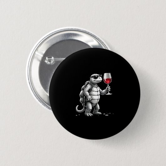 cool turtle drinking red wine art print_1 (2) button (Vorne & Hinten)