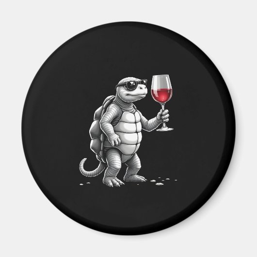 cool turtle drinking red wine art print_1 (2) magnet (Vorne)