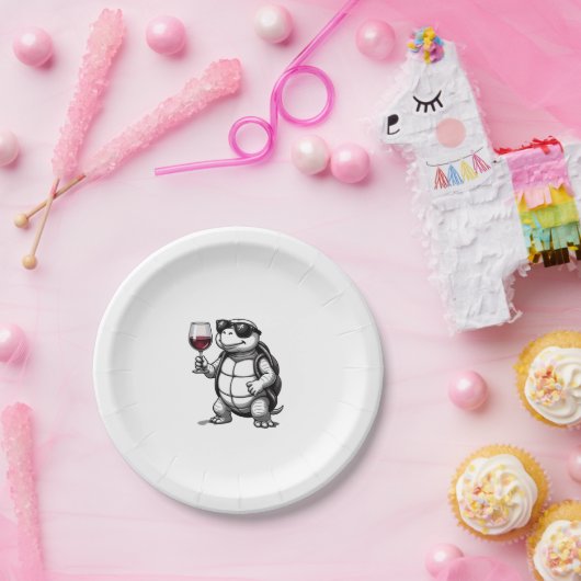 cool turtle drinking red wine art print_1 (2) pappteller (Party)