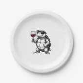 cool turtle drinking red wine art print_1 (2) pappteller (Vorderseite)