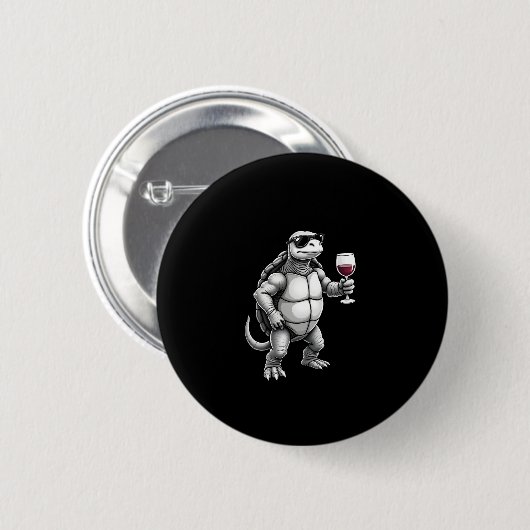 cool turtle drinking red wine art print_1 (3) button (Vorne & Hinten)