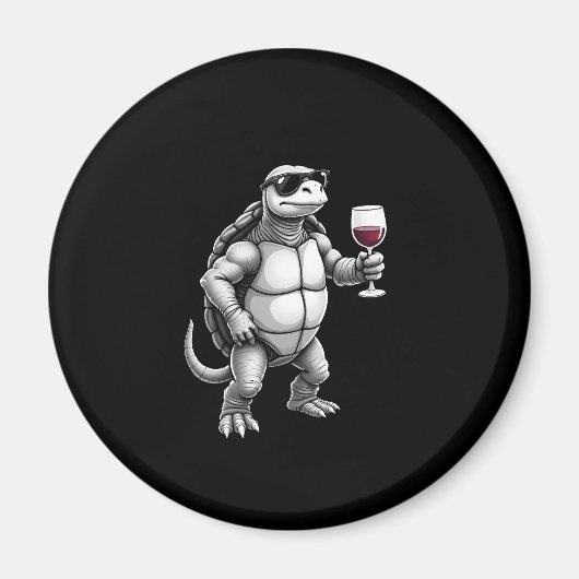 cool turtle drinking red wine art print_1 (3) magnet (Vorne)