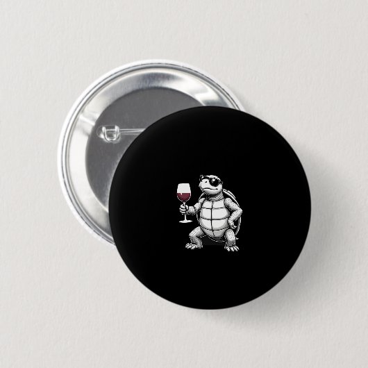 cool turtle drinking red wine art print_1 (4) button (Vorne & Hinten)