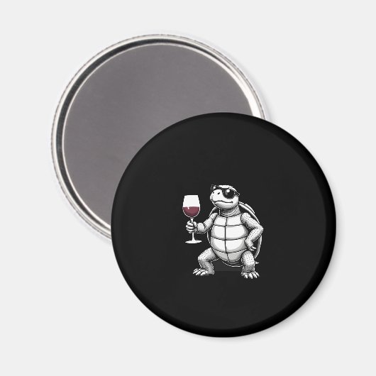 cool turtle drinking red wine art print_1 (4) magnet (Vorderseite/Rückseite)