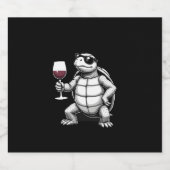 cool turtle drinking red wine art print_1 (4) schaumweinetikett (Einzelnes Label)