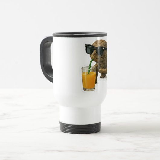 Cool Turtle Sipping Juice Sticker Reisebecher (Vorderseite Links)