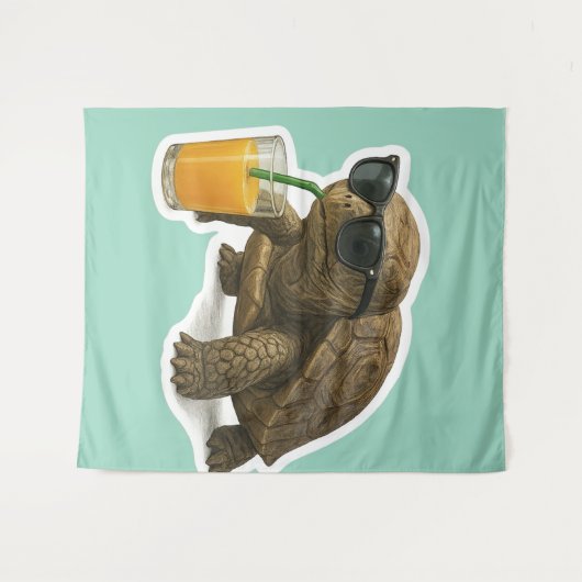 Cool Turtle Sipping Juice Sticker Wandteppich (Vorderseite (Horizontal))