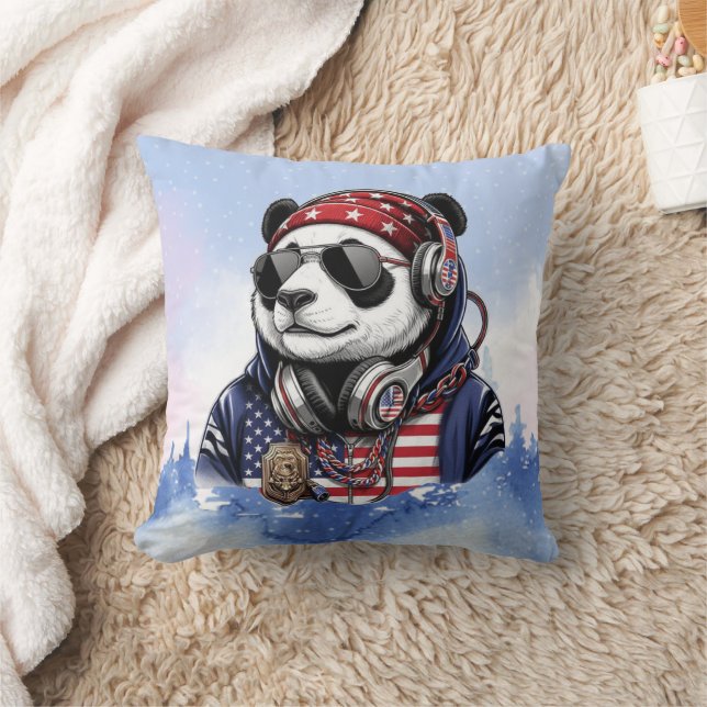 Cool USA Panda – Patriotic Red, White & Blue Panda Kissen (Decke)
