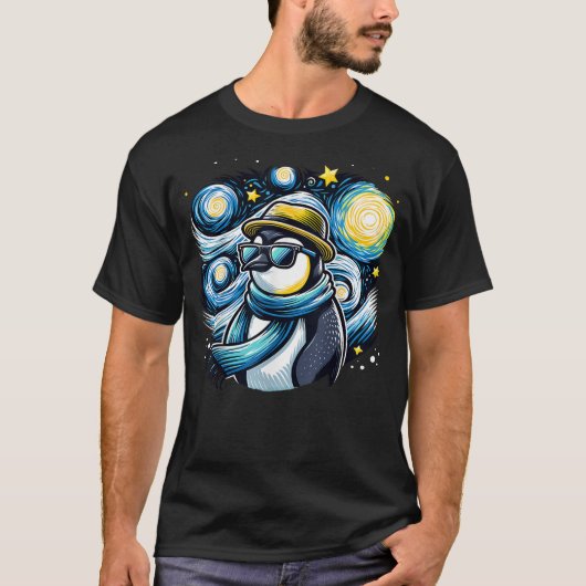 Cool Van Gogh Penguin Lover Starry Night Penguin T-Shirt (Vorderseite)