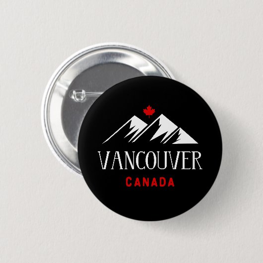 Cool Vancouver Canada Mountains Maple Leaf Dark Button (Vorne & Hinten)