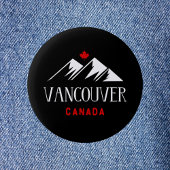 Cool Vancouver Canada Mountains Maple Leaf Dark Button