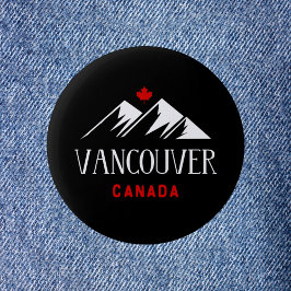 Cool Vancouver Canada Mountains Maple Leaf Dark Button