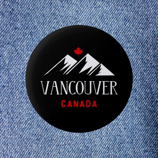 Cool Vancouver Canada Mountains Maple Leaf Dark Button