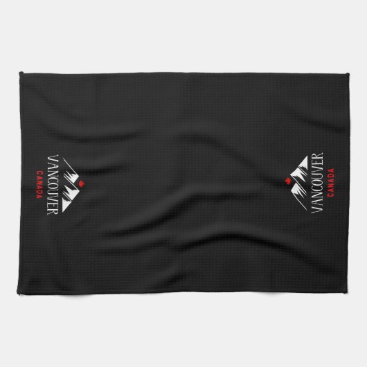 Cool Vancouver Canada Mountains Maple Leaf Dark Geschirrtuch (Horizontal)