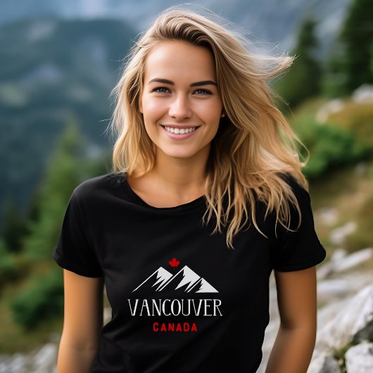 Cool Vancouver Canada Mountains Maple Leaf Dark T-Shirt
