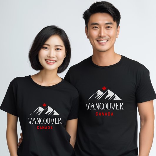 Cool Vancouver Canada Mountains Maple Leaf Dark T-Shirt