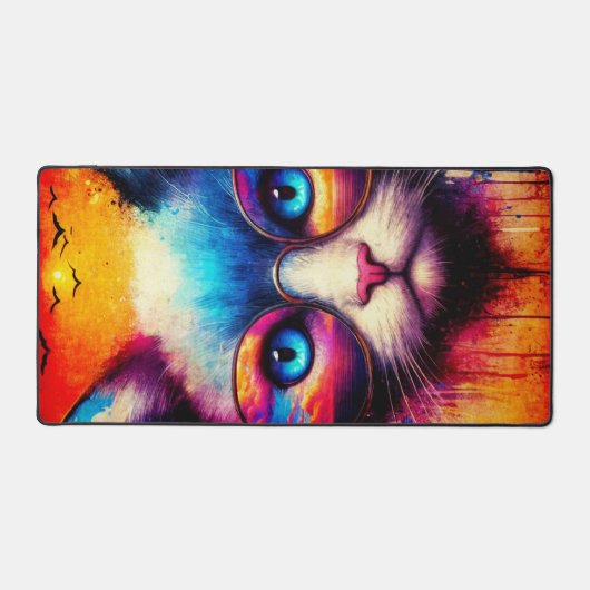 Cool Vibrant Illustrated Cat Desk Mat Schreibtischunterlage (Vorderseite)