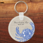 Cool Vintage Nautical Blue Crab Custom Beach Schlüsselanhänger (Vorderseite)
