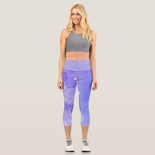 Cool Warm Blau abstraktes geometrisches Muster Capri Leggings (Vorderseite)