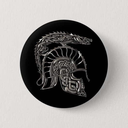 Cool Warrior Metallic Dragon Helmet Button (Vorderseite)