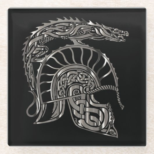 Cool Warrior Metallic Dragon Helmet Glasuntersetzer (Vorderseite)
