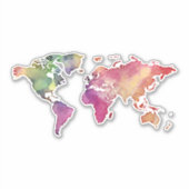 Cool Watercolor Weltkarte Vinyl Sticker (Vorderseite)
