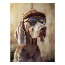 Cool Weimaraner Dog with Flat Cap & Sunglasses Poster
