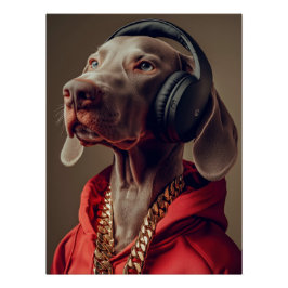 Cool Weimaraner in Hoodie & Headphones | Hip Hop Poster