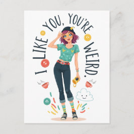 Cool Weird Girl Illustration I Like You Quirky  Postkarte