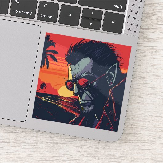 Cool Werewolf Retro Sunset Aufkleber (Detail)