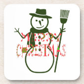 Cool White Christmas Green Snowman Getränkeuntersetzer (Vorderseite)