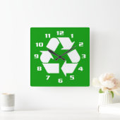 COOL WHITE RECYCLE SYMBOL GO GREEN QUADRATISCHE WANDUHR (Zuhause)