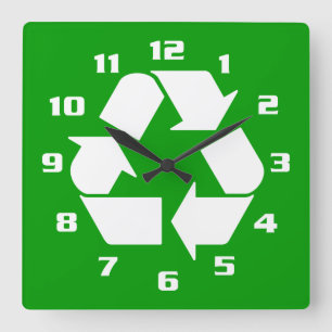 COOL WHITE RECYCLE SYMBOL GO GREEN QUADRATISCHE WANDUHR