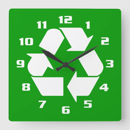 COOL WHITE RECYCLE SYMBOL GO GREEN QUADRATISCHE WANDUHR (Vorderseite)