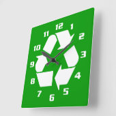 COOL WHITE RECYCLE SYMBOL GO GREEN QUADRATISCHE WANDUHR (Winkel)