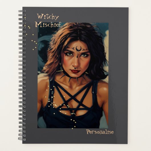 Cool Witchy Mischief Quote Girly Gray Journal Planer (Vorderseite)