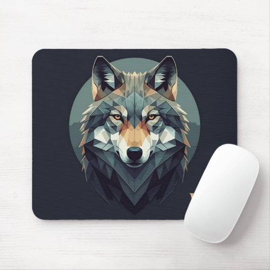 Cool Wolf Geometric Modern art Navy Blue Mustard Mousepad (Mit Mouse)