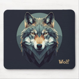 Cool Wolf Geometric Modern art Navy Blue Mustard Mousepad