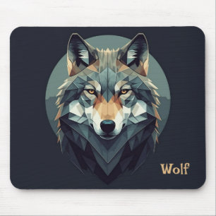 Cool Wolf Geometric Modern art Navy Blue Mustard Mousepad