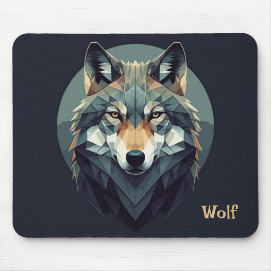 Cool Wolf Geometric Modern art Navy Blue Mustard Mousepad (Vorne)