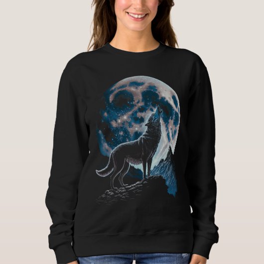 Cool Wolf Howling At The Moon - Wolf Lover Sweatshirt (Vorderseite)
