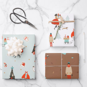 Cool Yule   Weihnachten im Mid-Century Stil Geschenkpapier Set